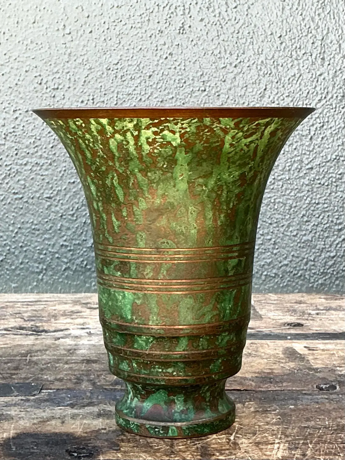 Vintage Carl Sorenson Art Deco Trumpet Bronze Vase - Side view