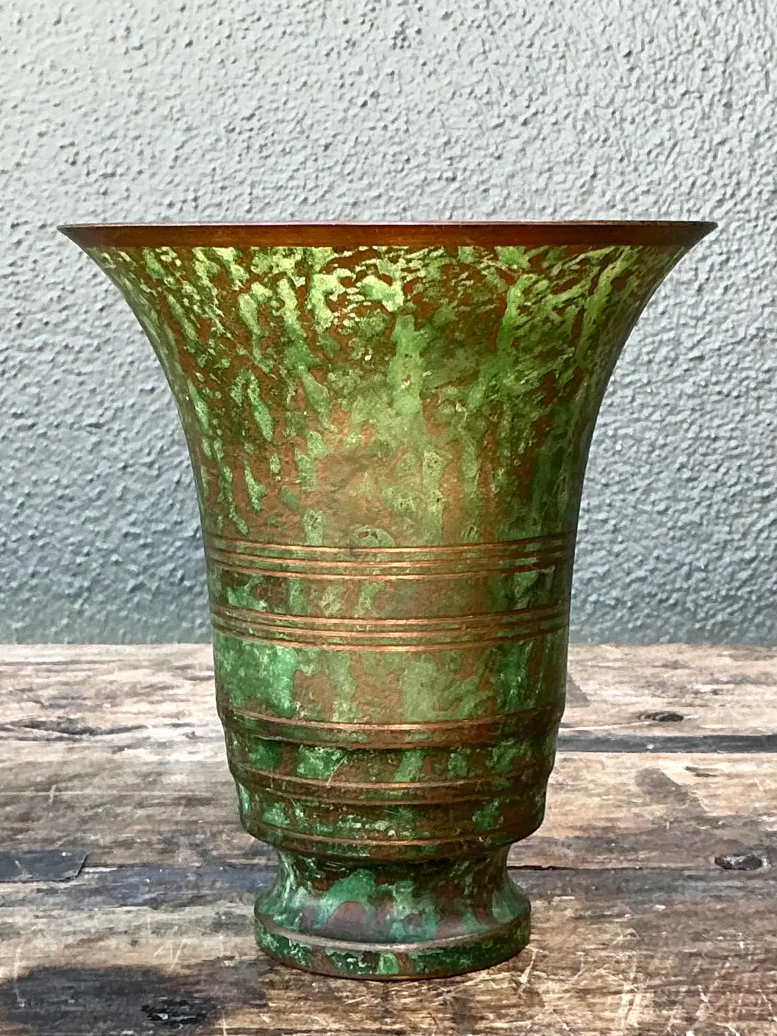 Vintage Carl Sorenson Art Deco Trumpet Bronze Vase - Detail view
