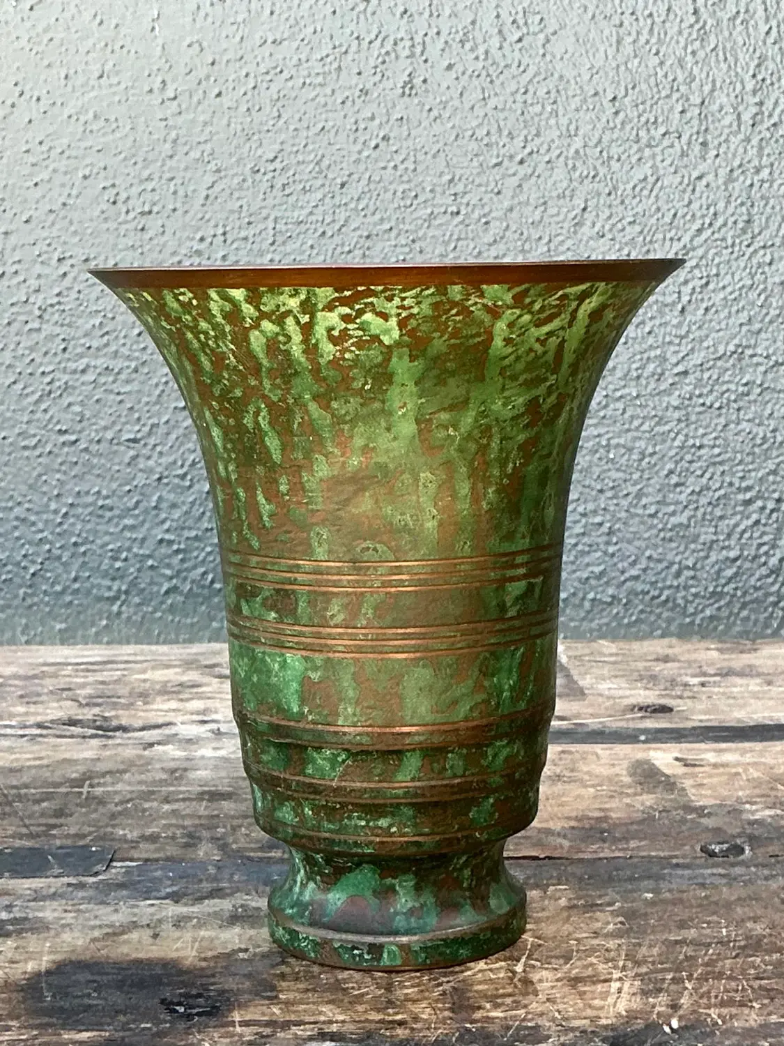 Vintage Carl Sorenson Art Deco Trumpet Bronze Vase - Back view