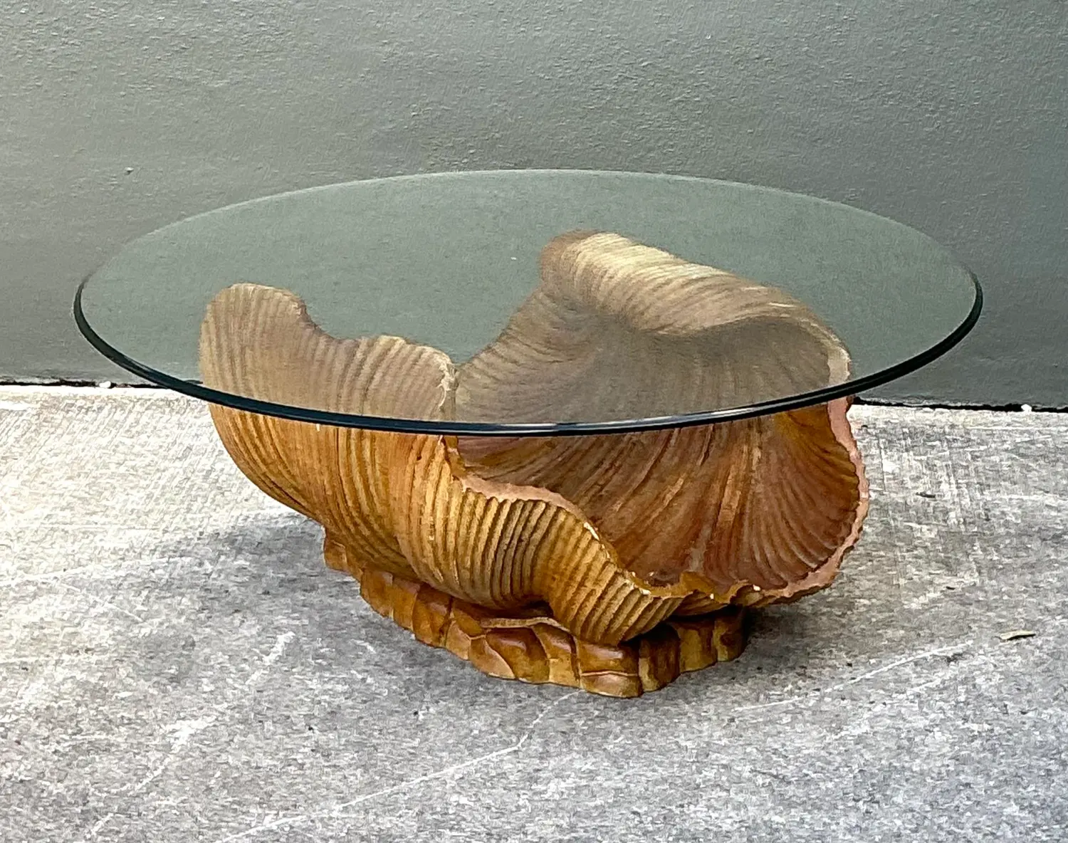 Vintage Carved Clam Shell Coffee Table - Side view