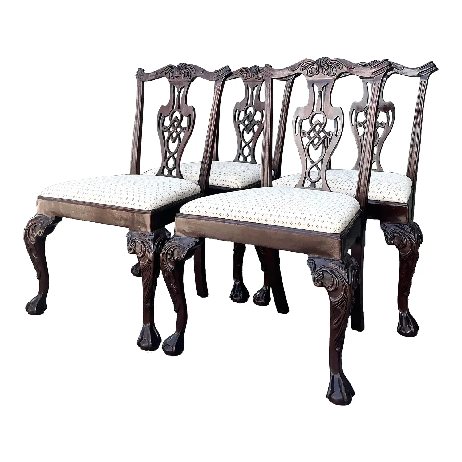 Vintage Carved Mahogany Chippendale Dining Chairs - Set of 4