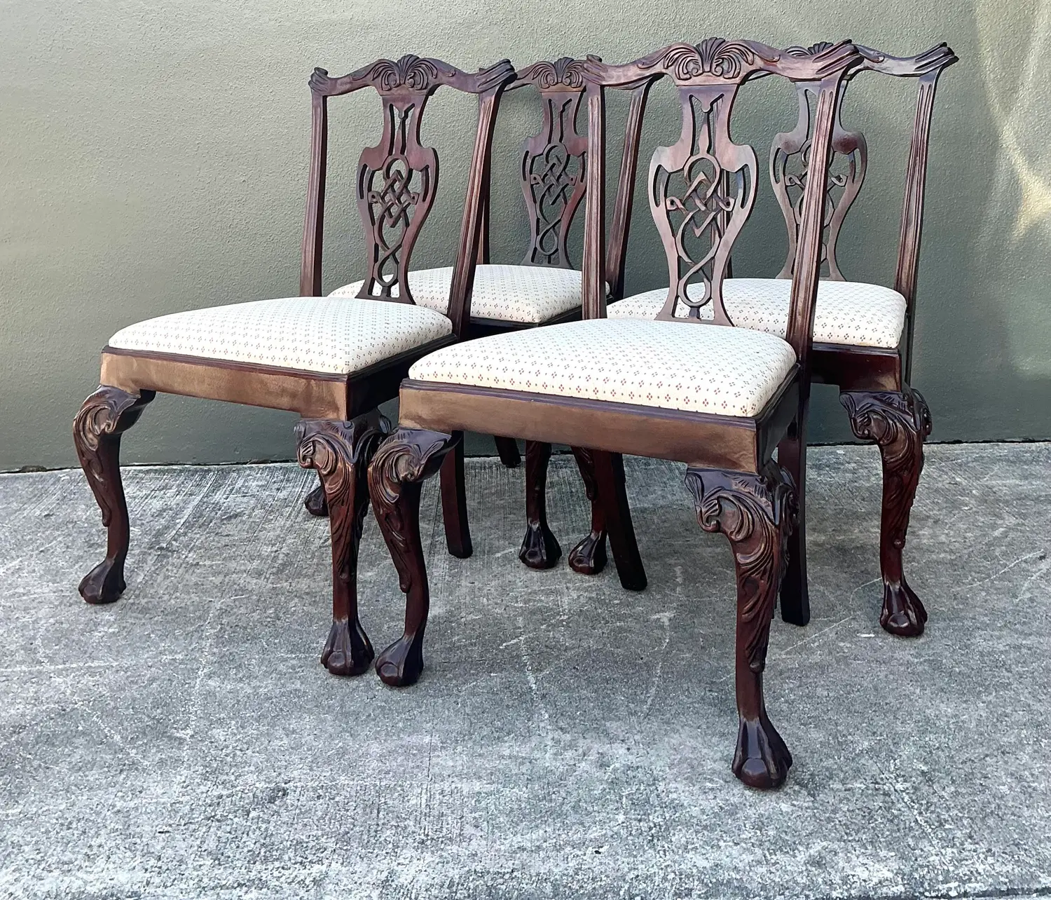 Vintage Carved Mahogany Chippendale Dining Chairs - Set of 4 - Back view