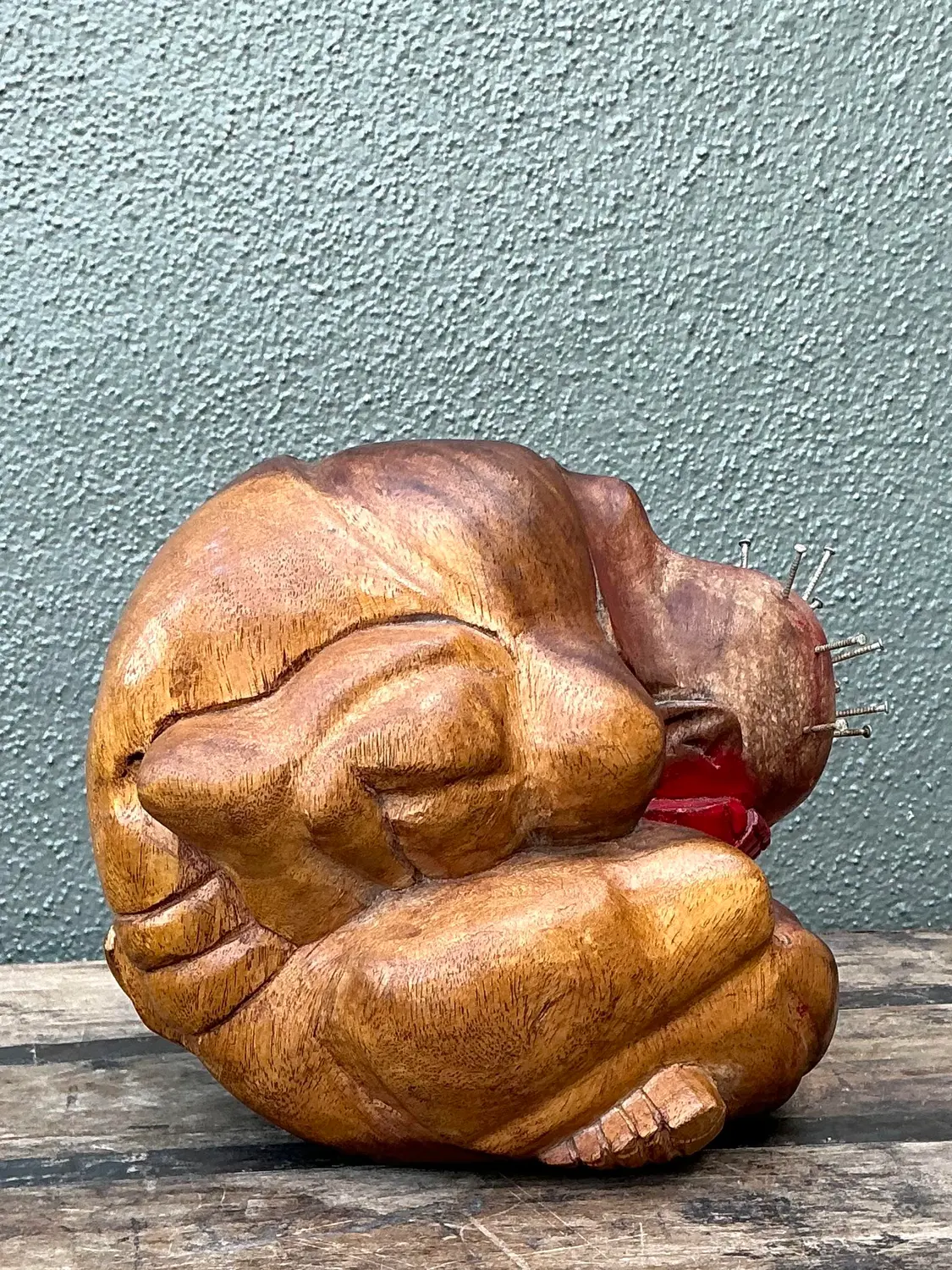Vintage Carved Man Sphere - Side view