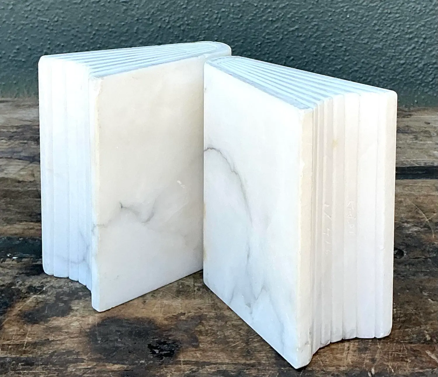 Vintage Carved Marble Book Ends - Set of 2 - Side view