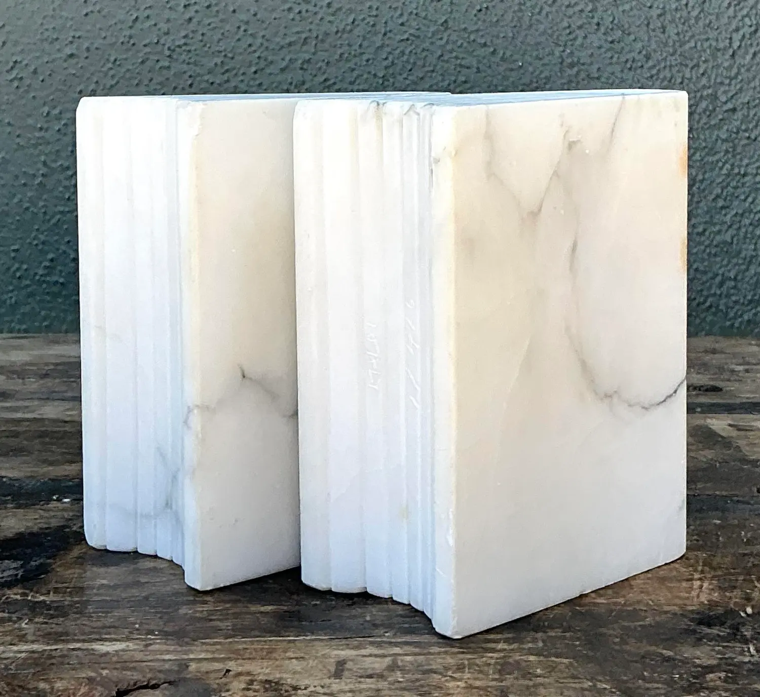 Vintage Carved Marble Book Ends - Set of 2 - Back view