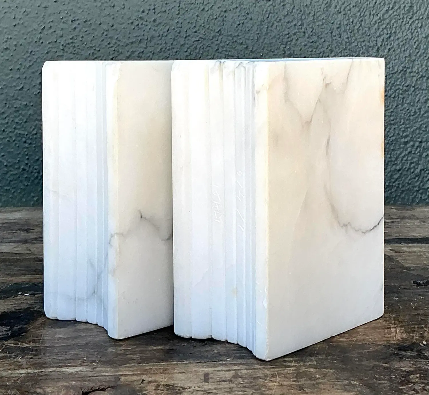 Vintage Carved Marble Book Ends - Set of 2 - Top view