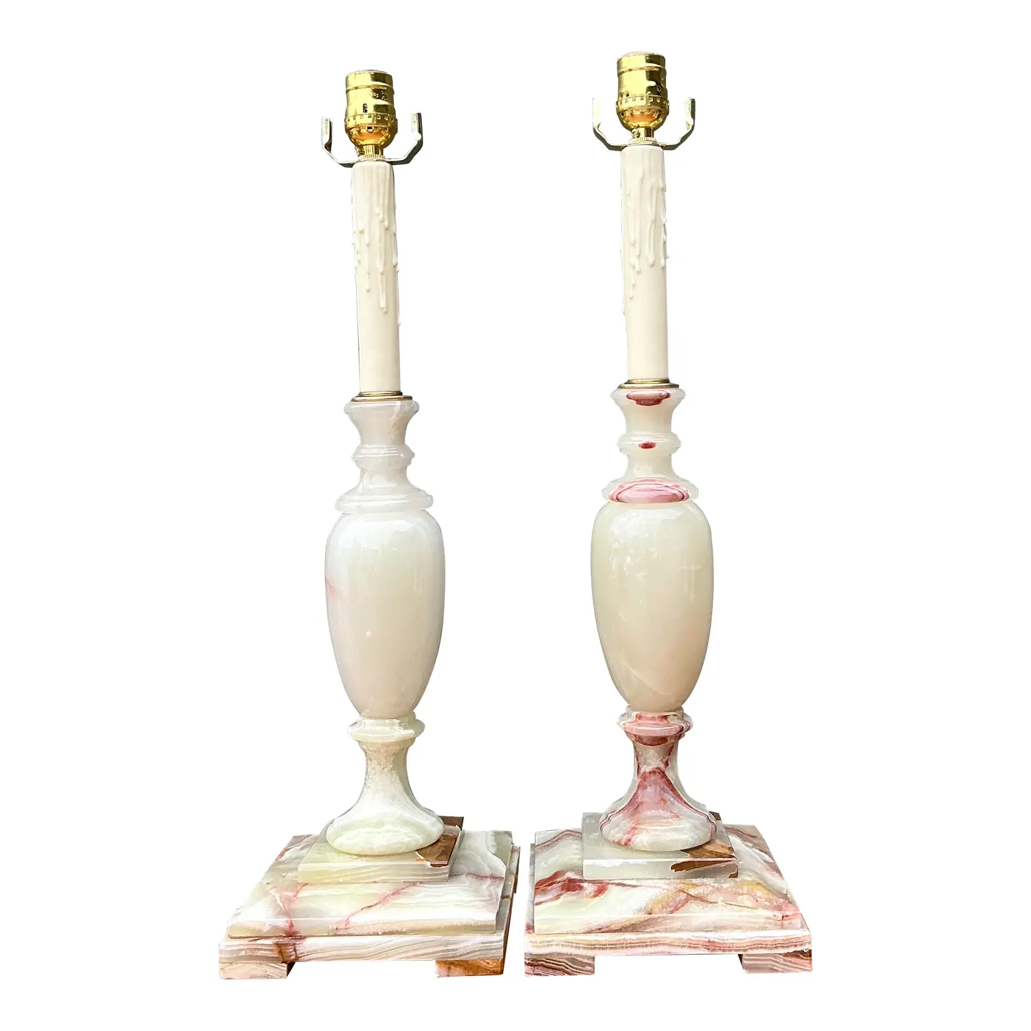 Vintage Carved Onyx Lamps - A Pair