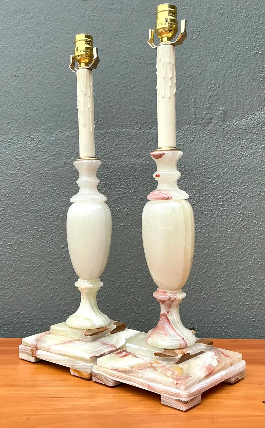 Vintage Carved Onyx Lamps - A Pair - Top view