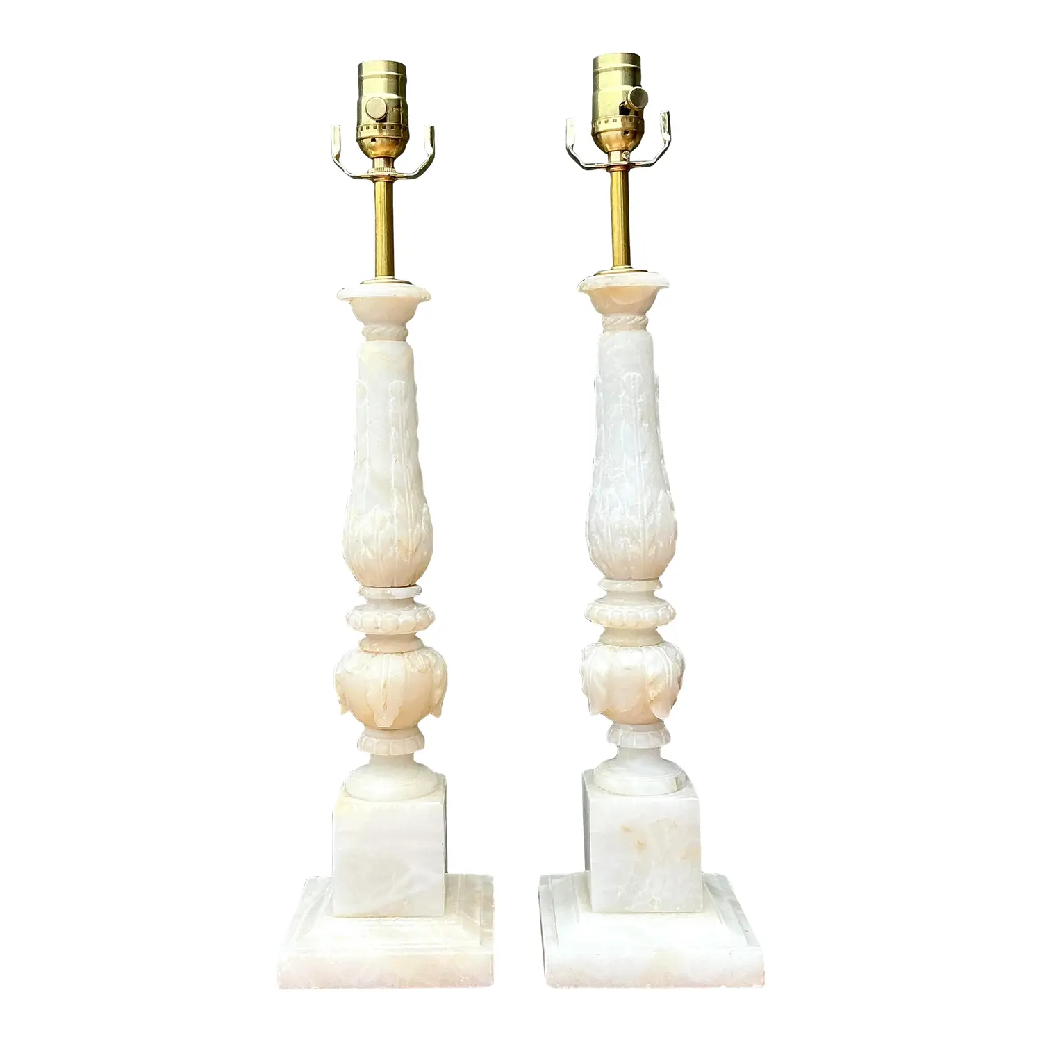 Vintage Carved Stone Column Lamp - A Pair