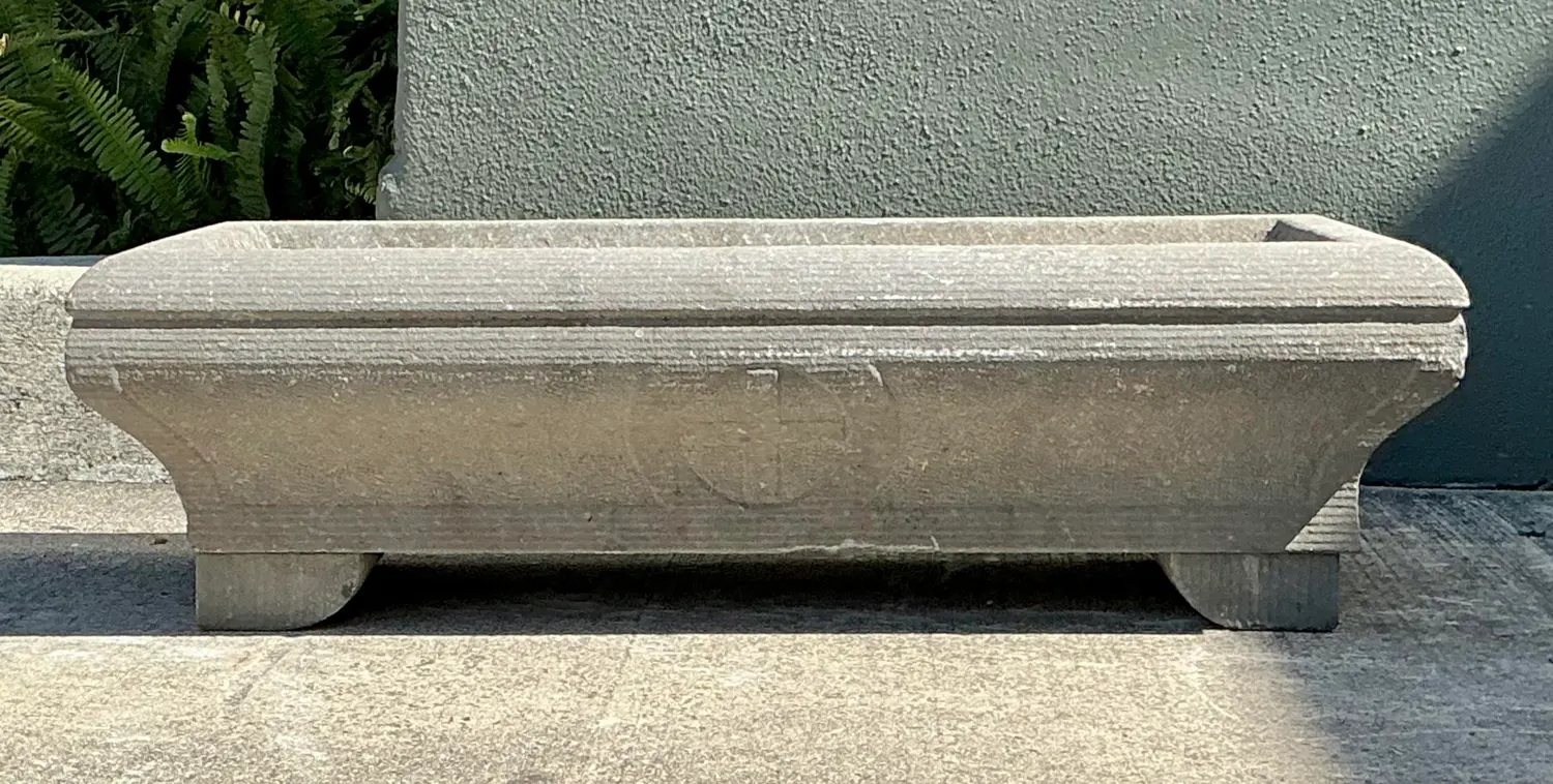Vintage Carved Stone Engraved Planter - Side view
