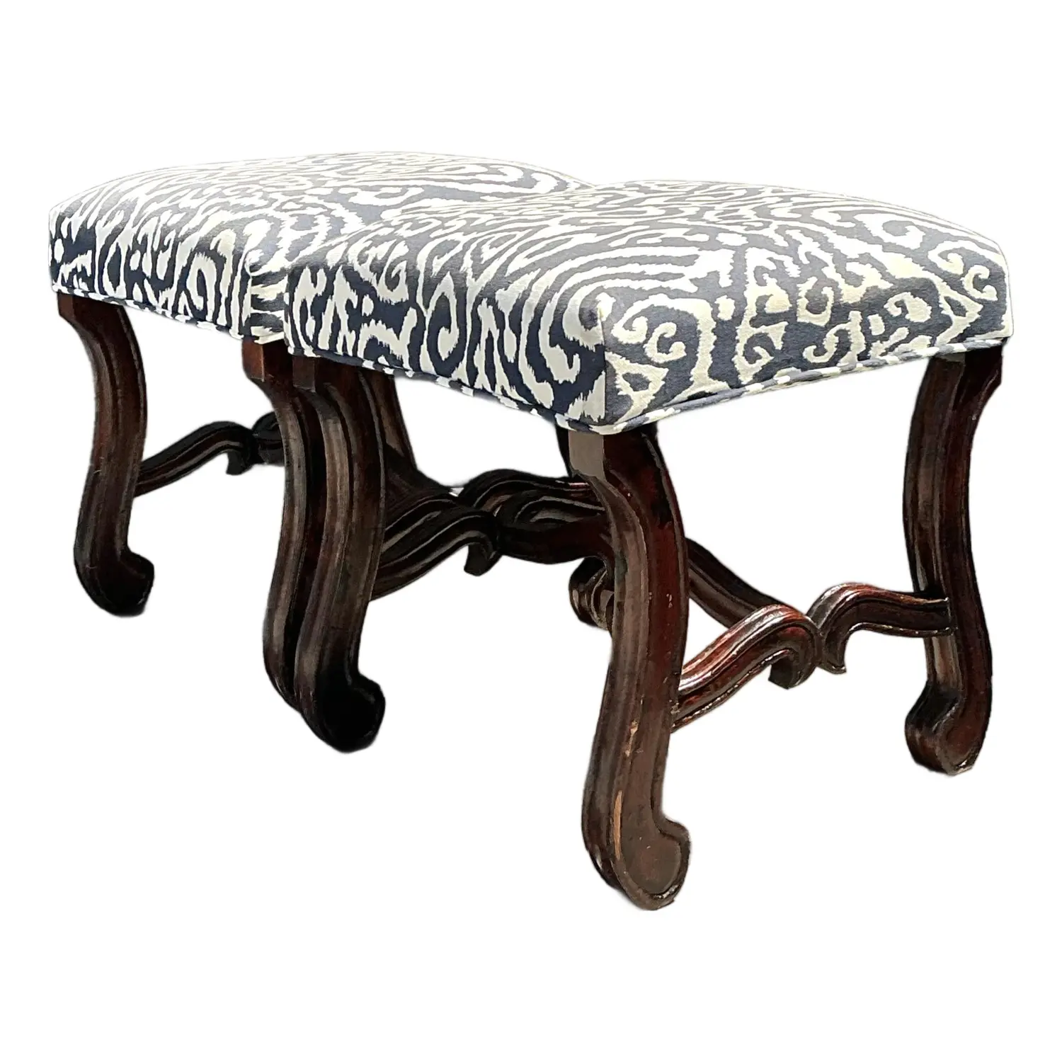 Vintage Carved Wood Low Stools - A Pair