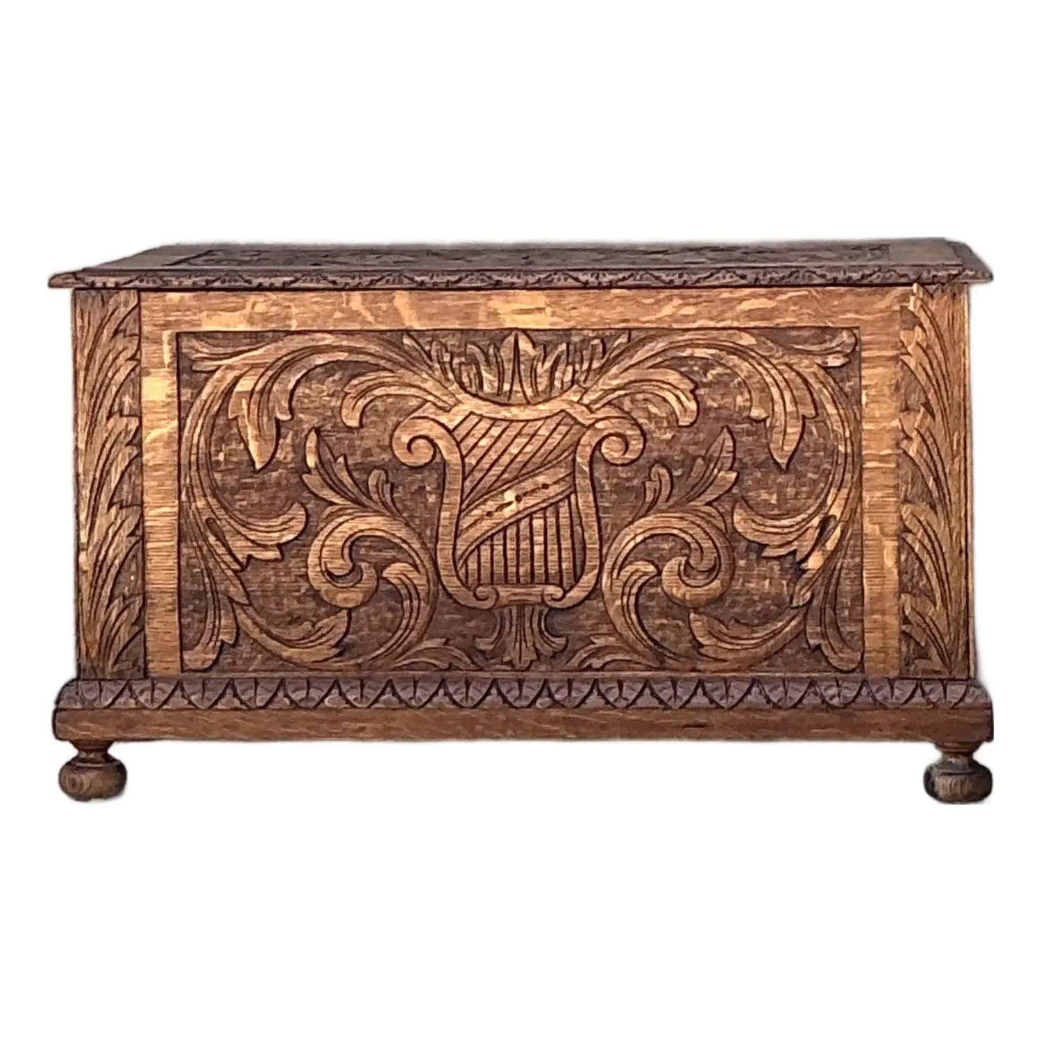 Vintage Carved Wood Lyre Trunk