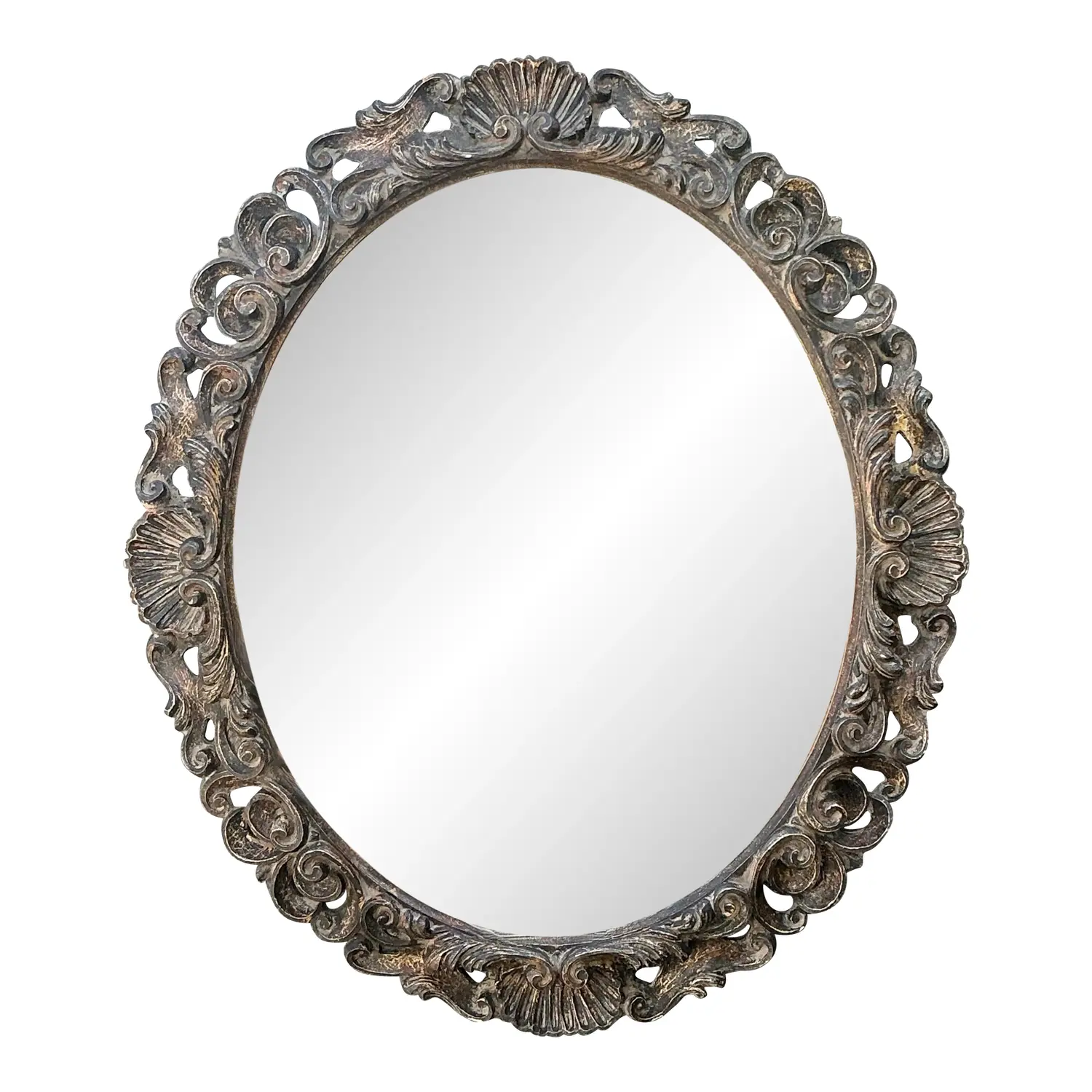 Vintage Carved Wood Oval Mirror