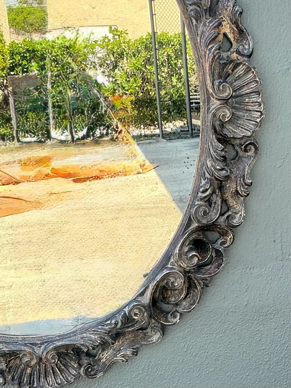 Vintage Carved Wood Oval Mirror - Back view