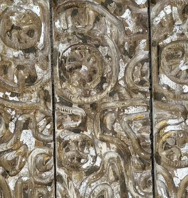 Vintage Carved Wood Panel Wall Sculpture - Set of 4 - Top view