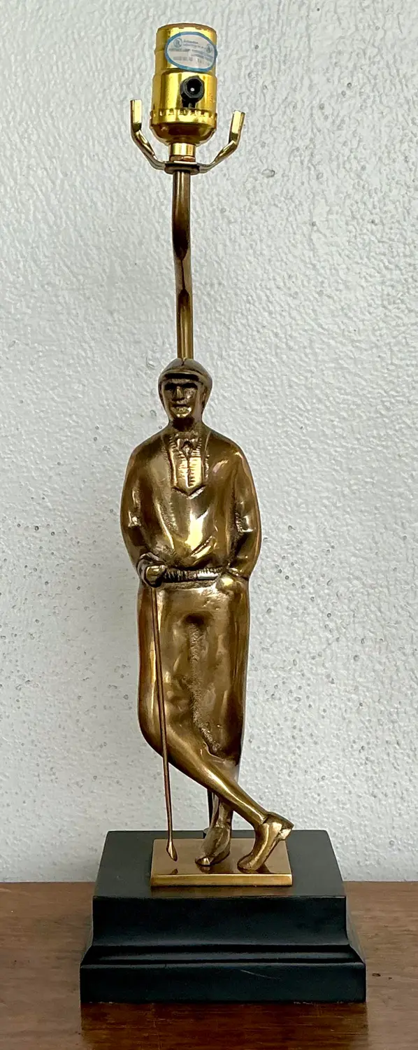 Vintage Cast Brass Vintage Golfer Lamp - Side view