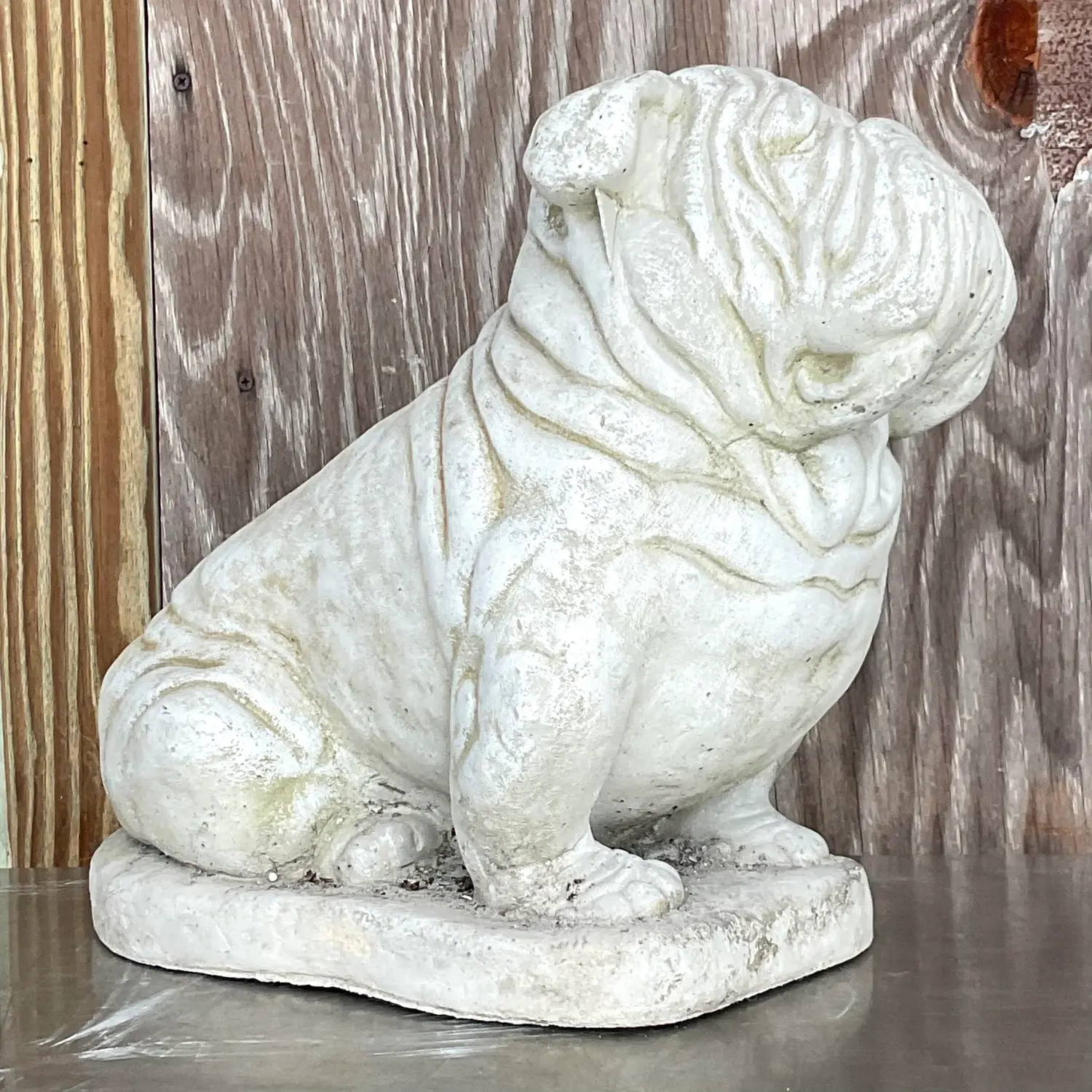 Vintage Cast Cement Bulldog Garden Statue - Back view