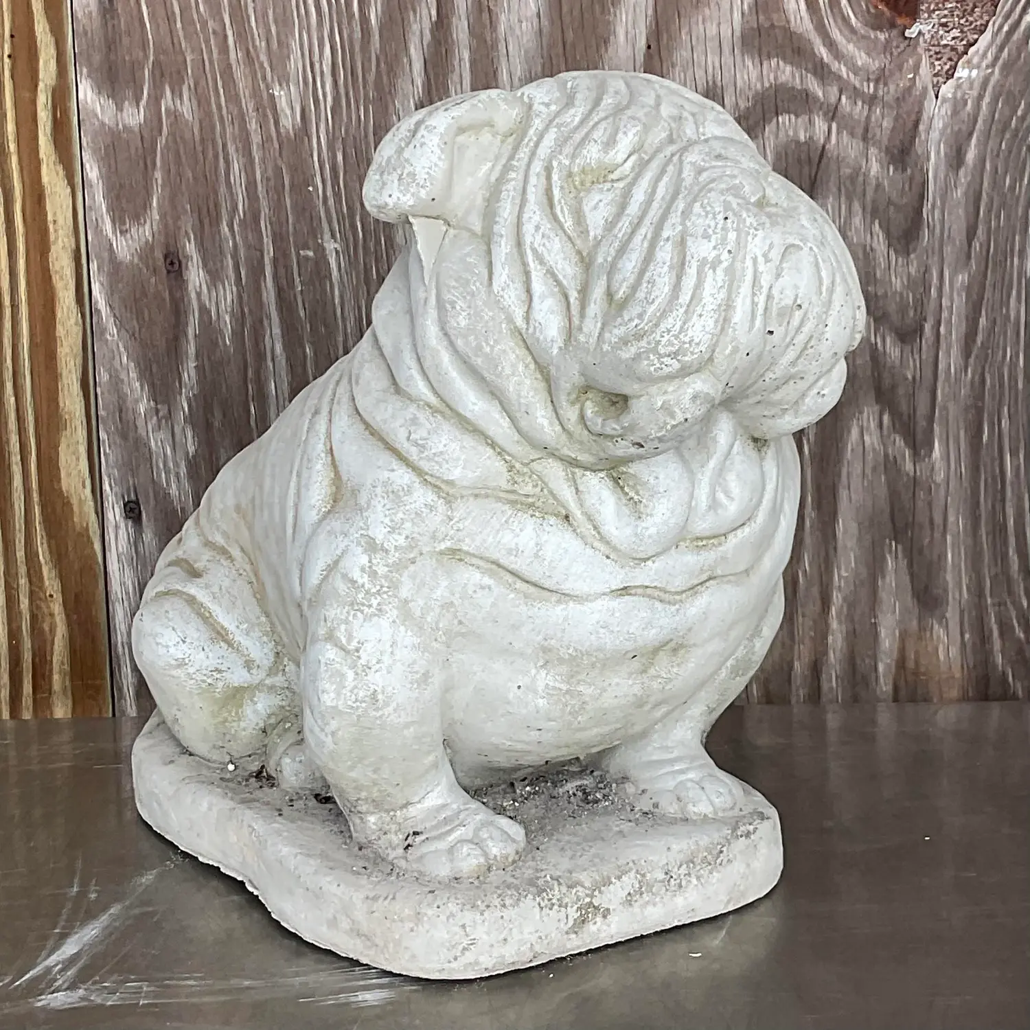 Vintage Cast Cement Bulldog Garden Statue - Top view