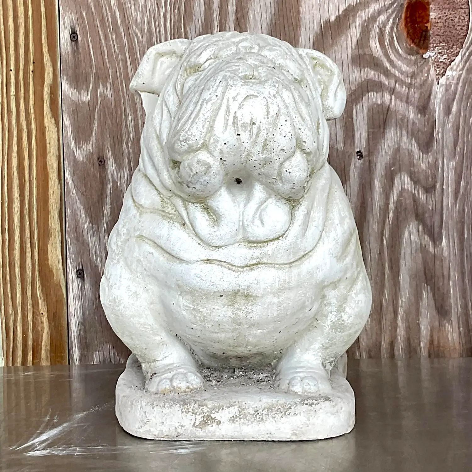 Vintage Cast Cement Bulldog Garden Statue - Detail view