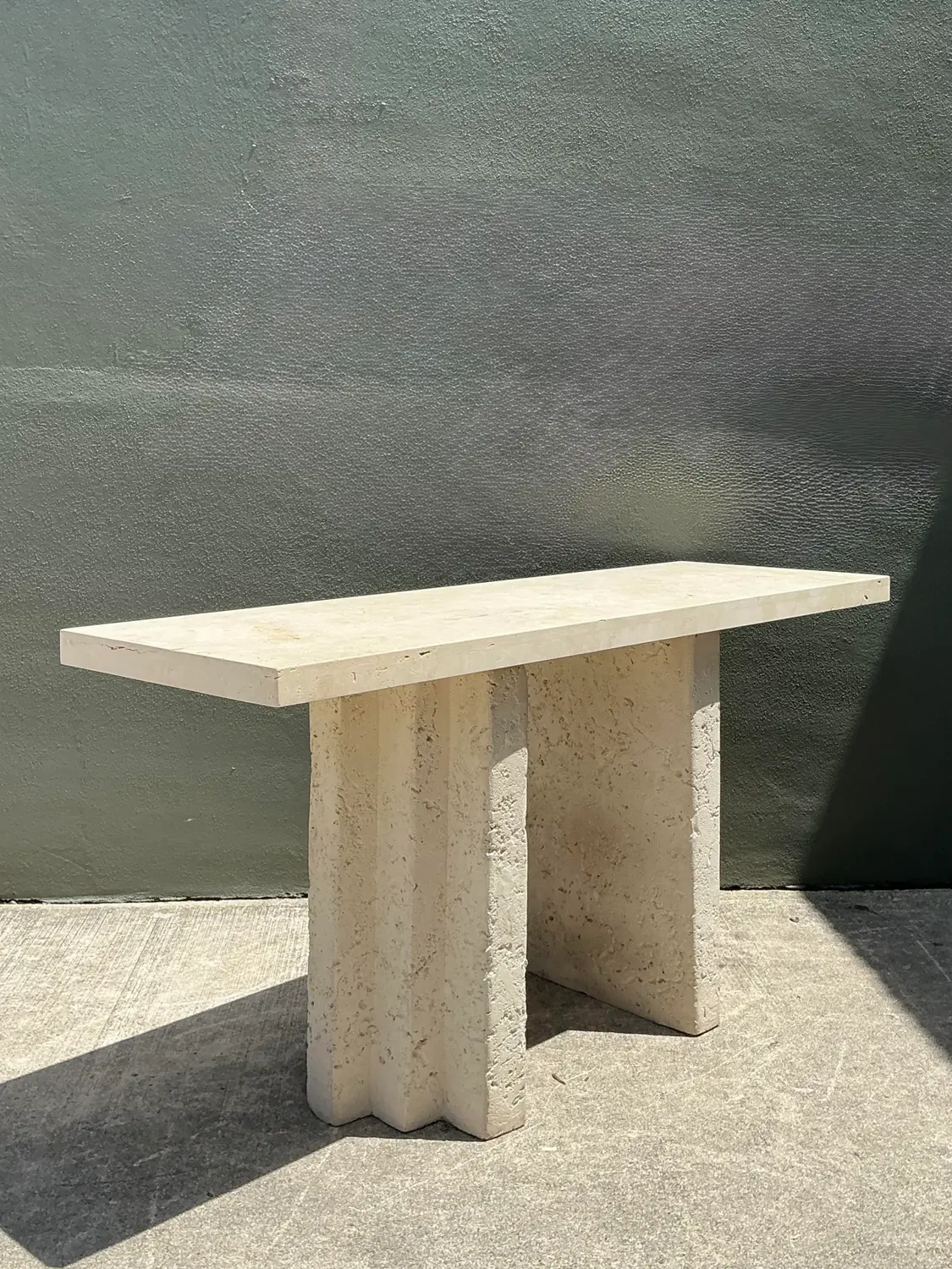 Vintage Cast Concrete and Travertine Console Table - Top view