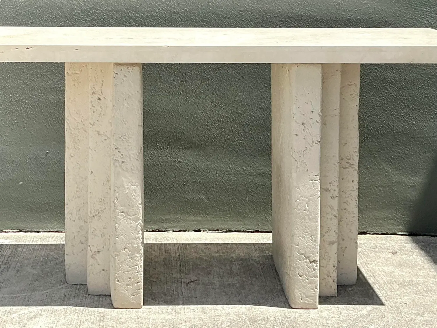 Vintage Cast Concrete and Travertine Console Table - Detail view