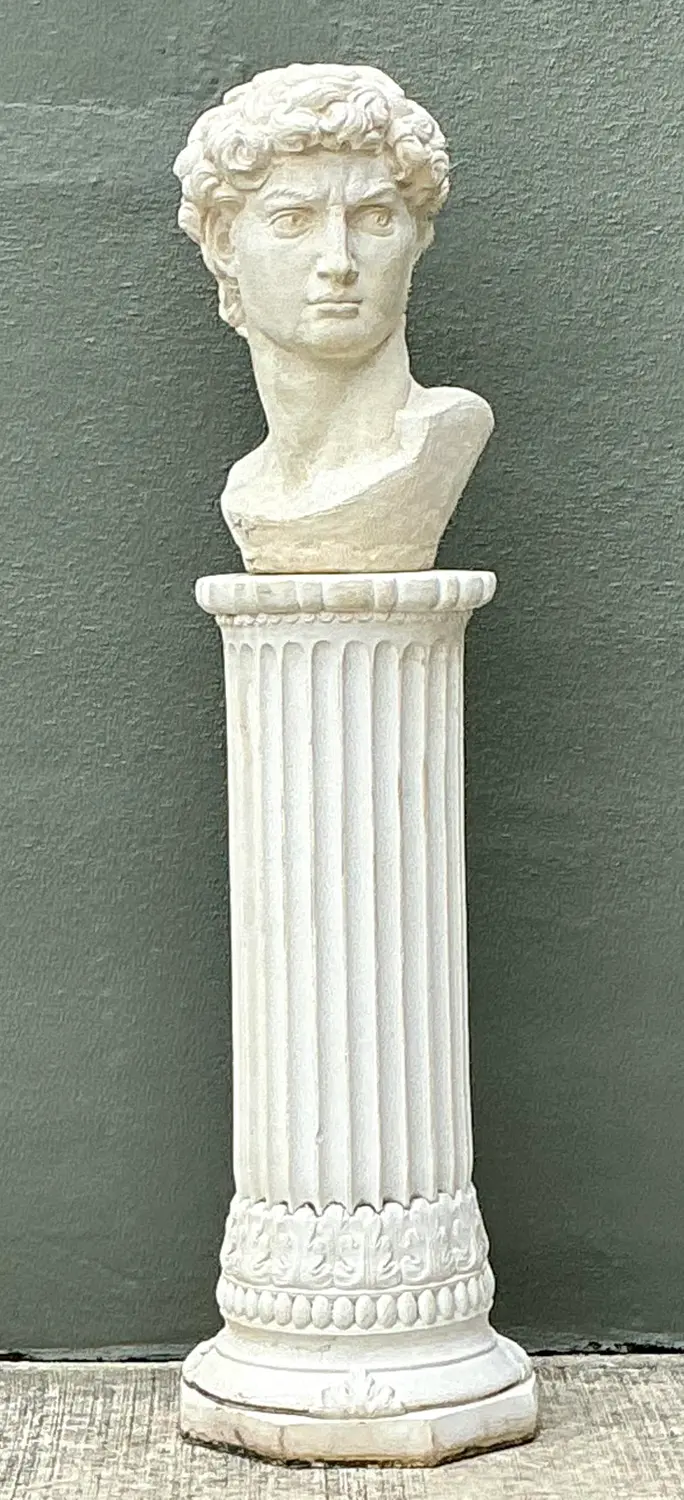 Vintage Cast Concrete Bust of Davin on Pedestal - Side view