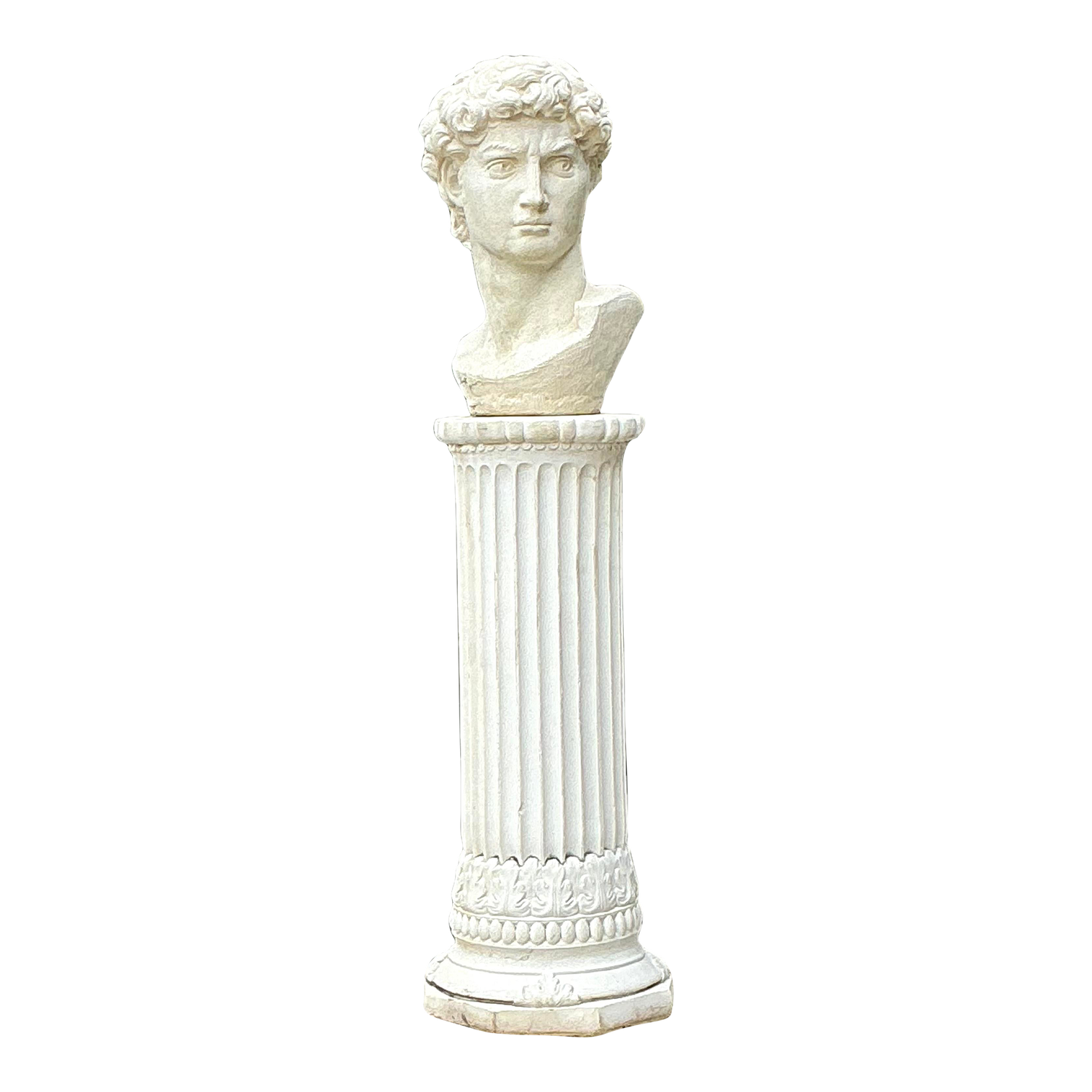 Vintage Cast Concrete Bust of Davin on Pedestal - Detail view