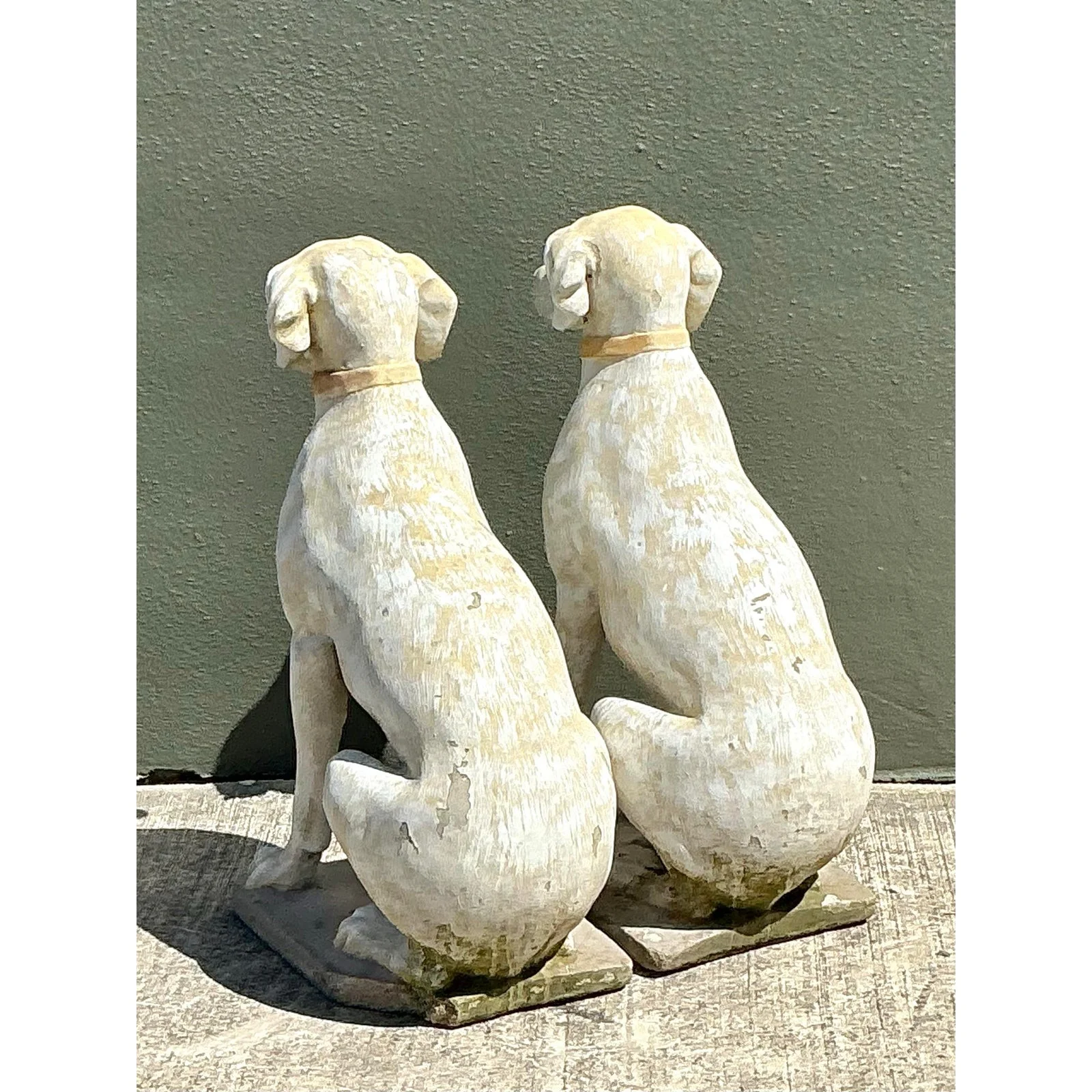 Vintage Cast Concrete Dogs - A Pair - Side view
