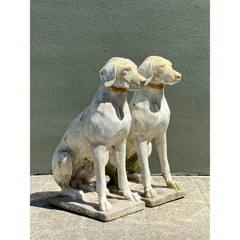 Vintage Cast Concrete Dogs - A Pair - Back view