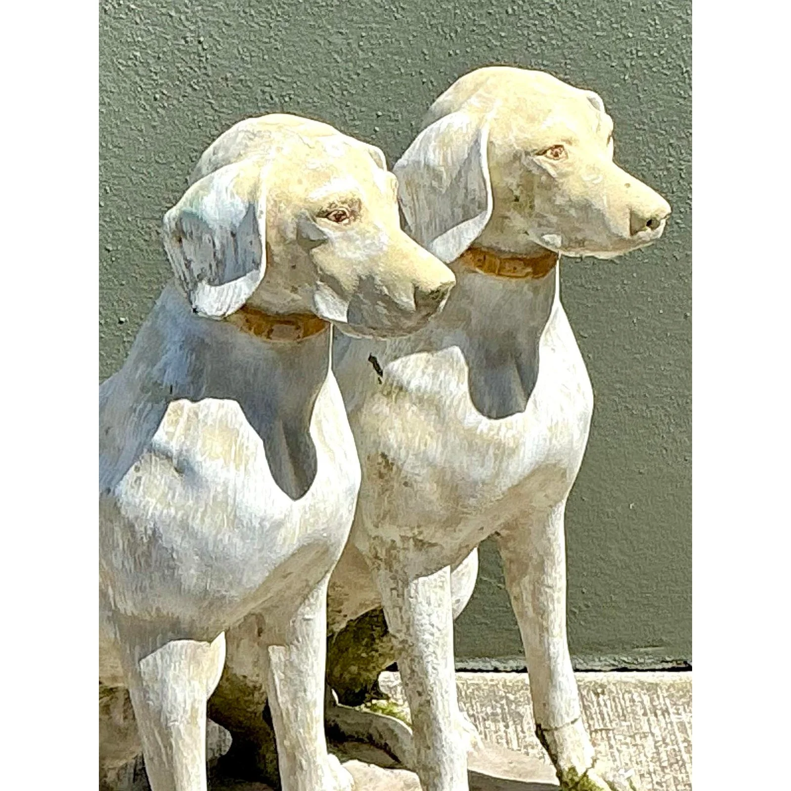 Vintage Cast Concrete Dogs - A Pair - Top view