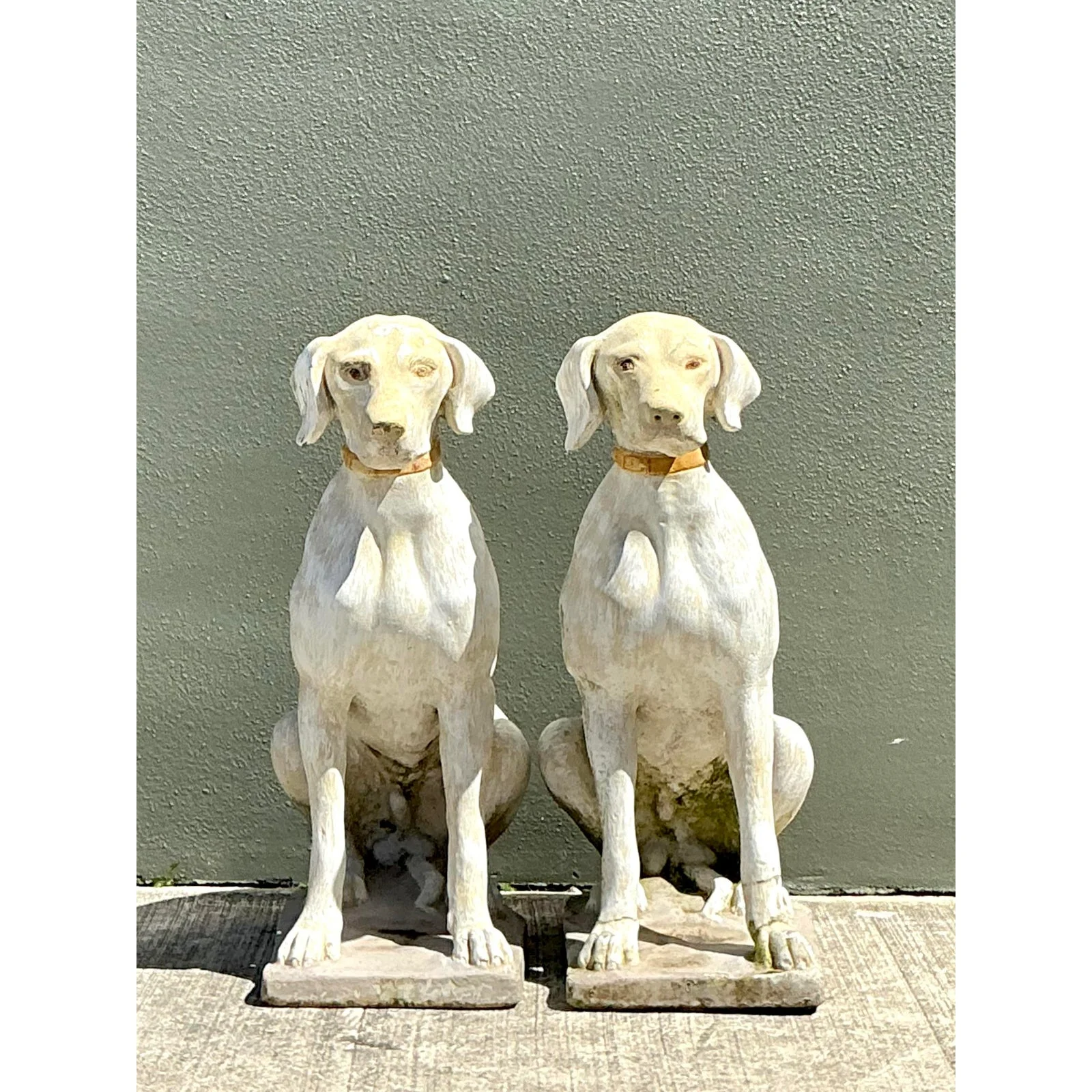 Vintage Cast Concrete Dogs - A Pair - Detail view