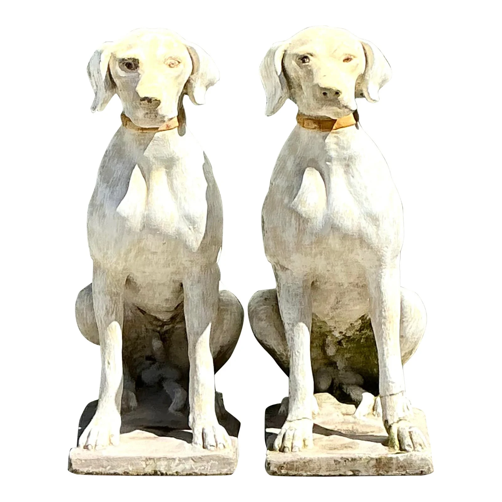 Vintage Cast Concrete Dogs - A Pair