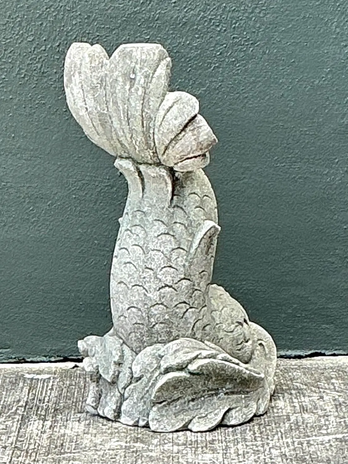 Vintage Cast Concrete Dolphin - Back view