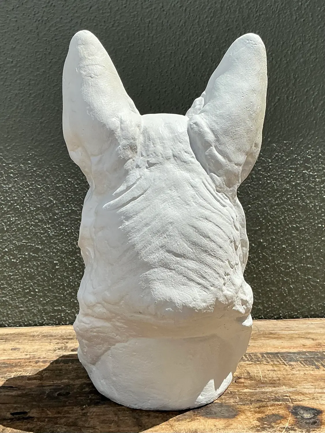 Vintage Cast Concrete German Shepherd Head - Side view