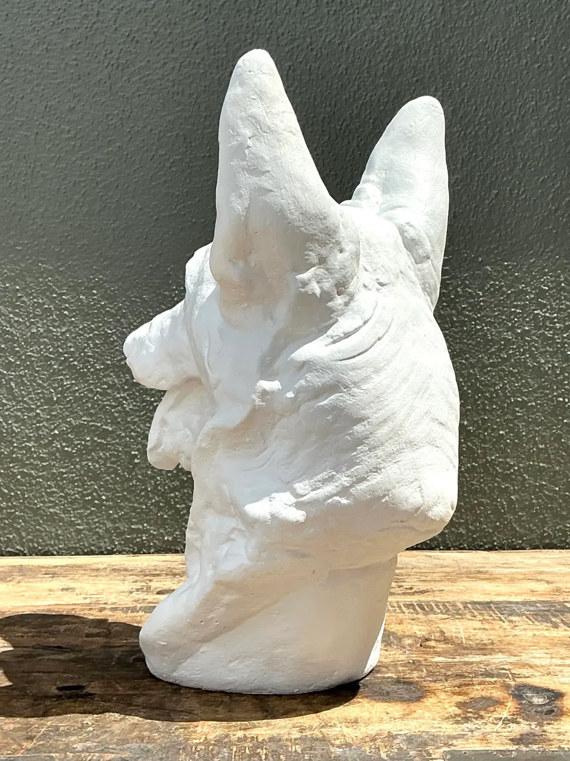 Vintage Cast Concrete German Shepherd Head - Top view