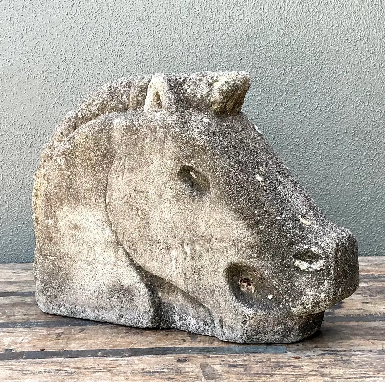 Vintage Cast Concrete Horse Head - Back view