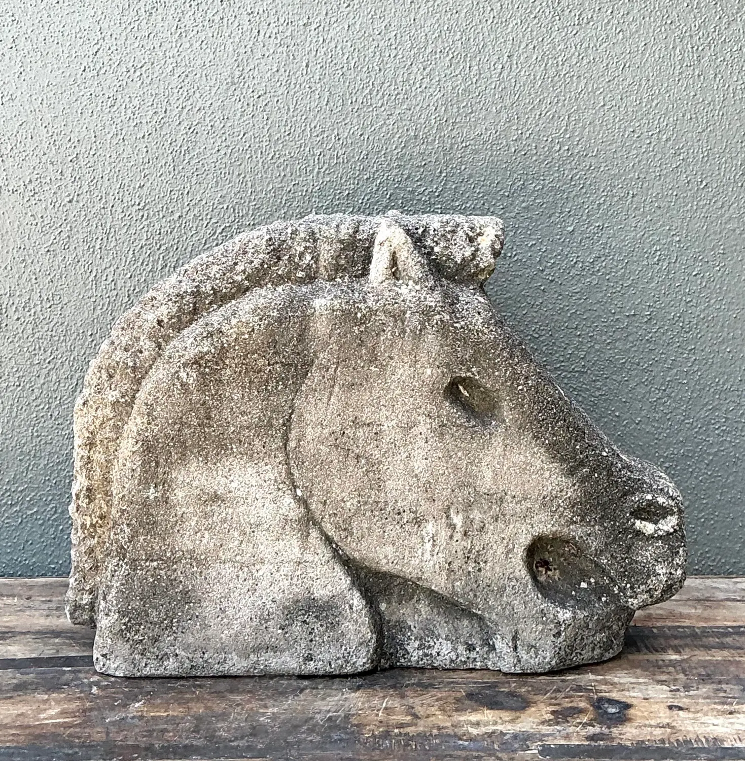 Vintage Cast Concrete Horse Head - Top view