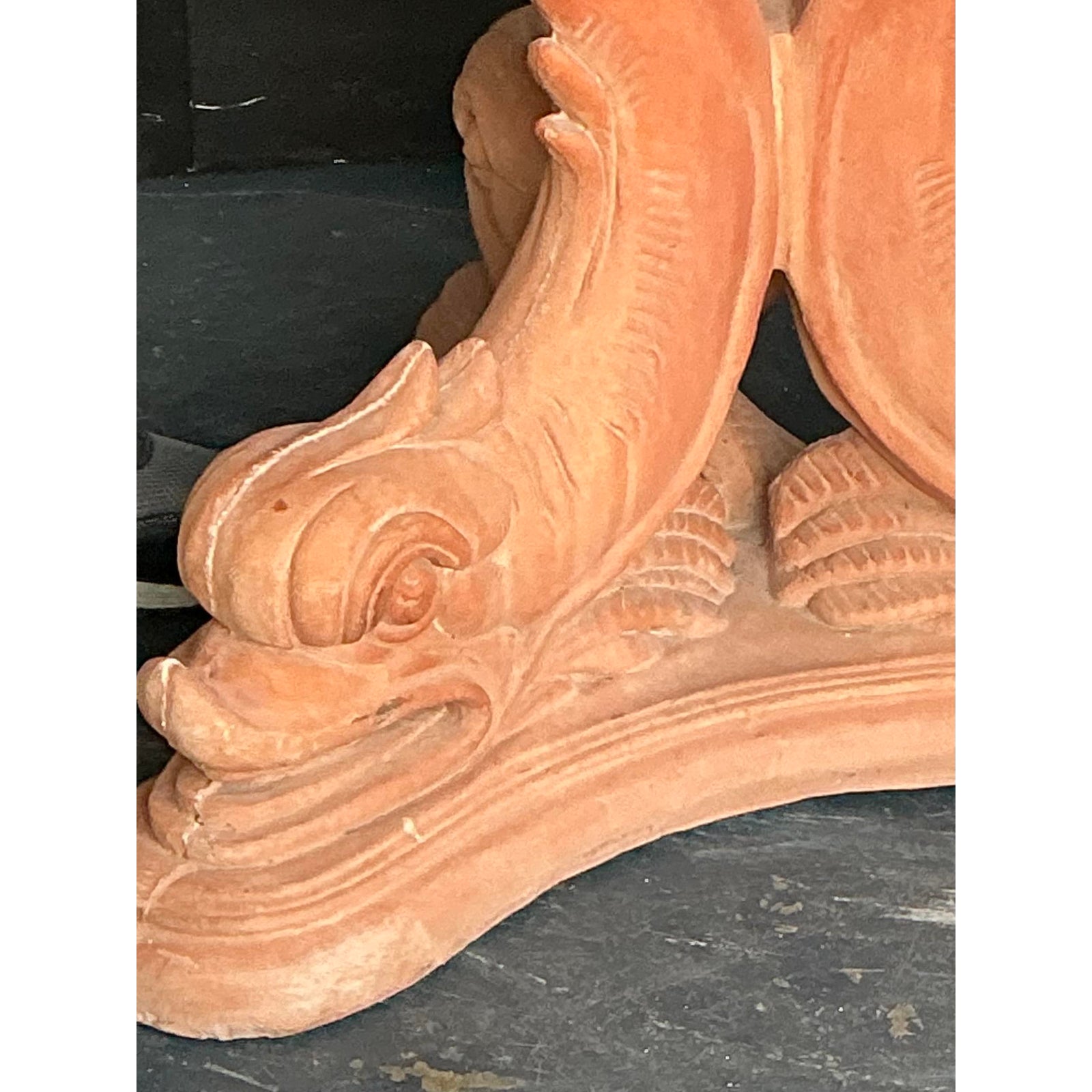 Vintage Cast Concrete Koi Table Pedestal - Detail view
