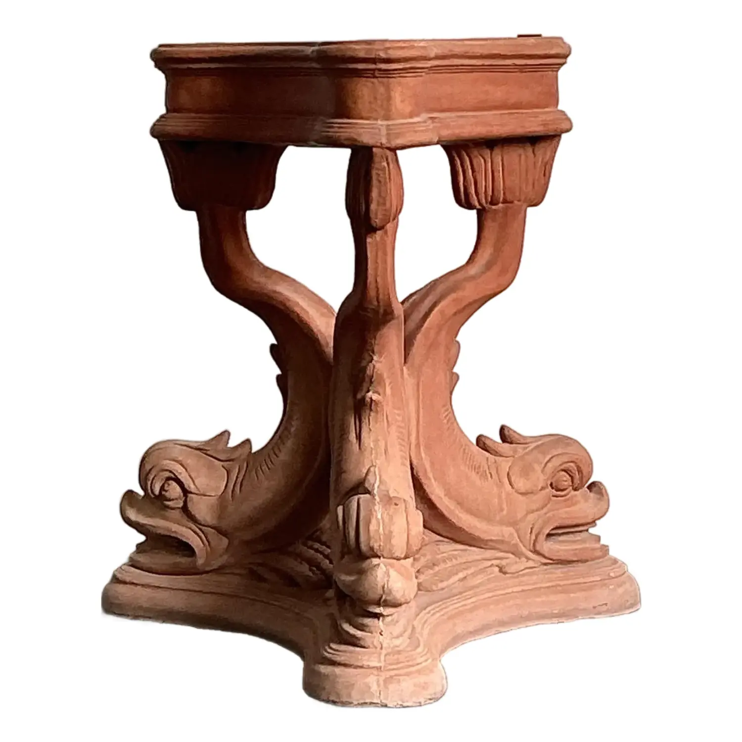 Vintage Cast Concrete Koi Table Pedestal - Side view