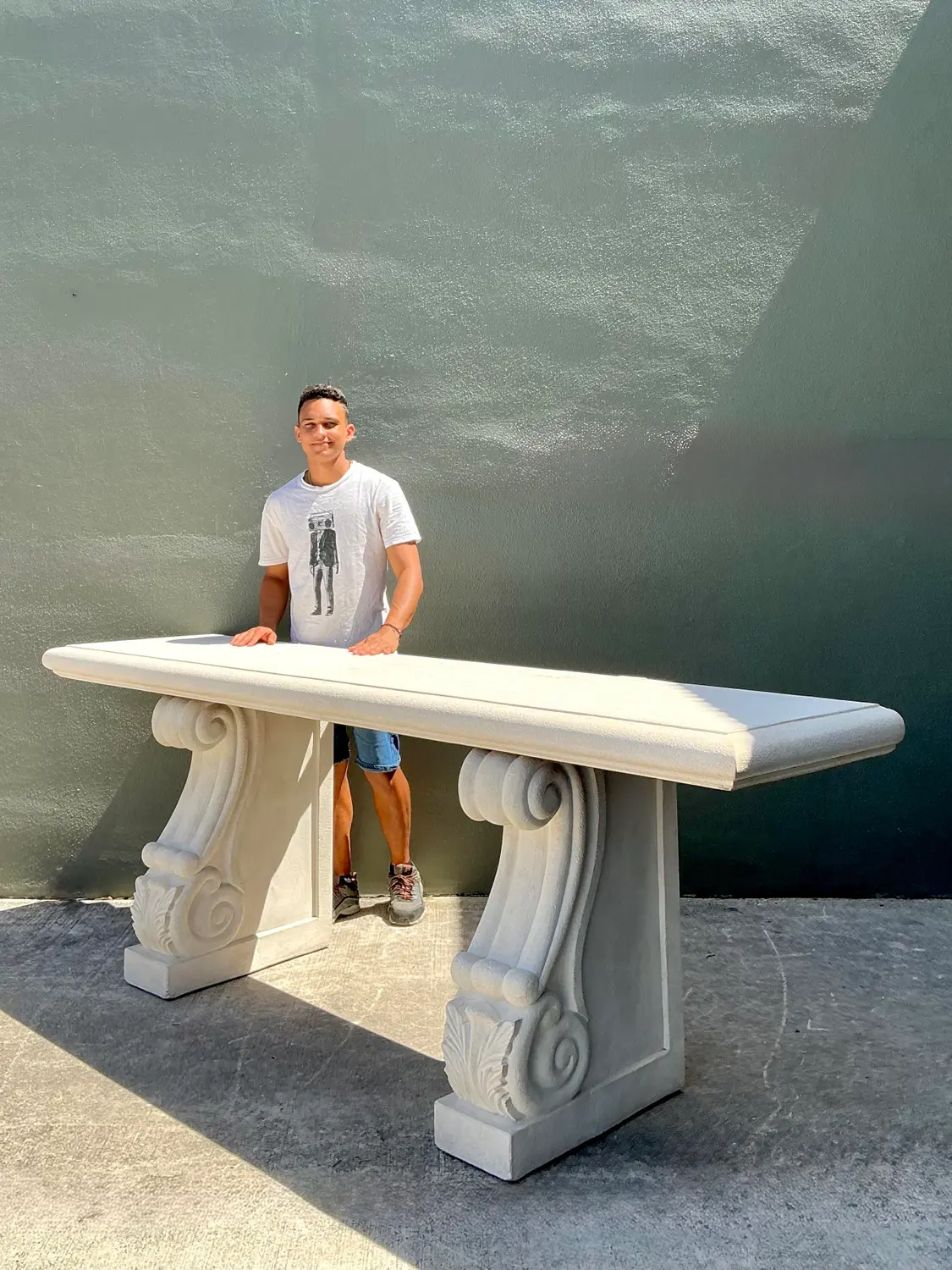 Vintage Cast Concrete Long Console - Detail view