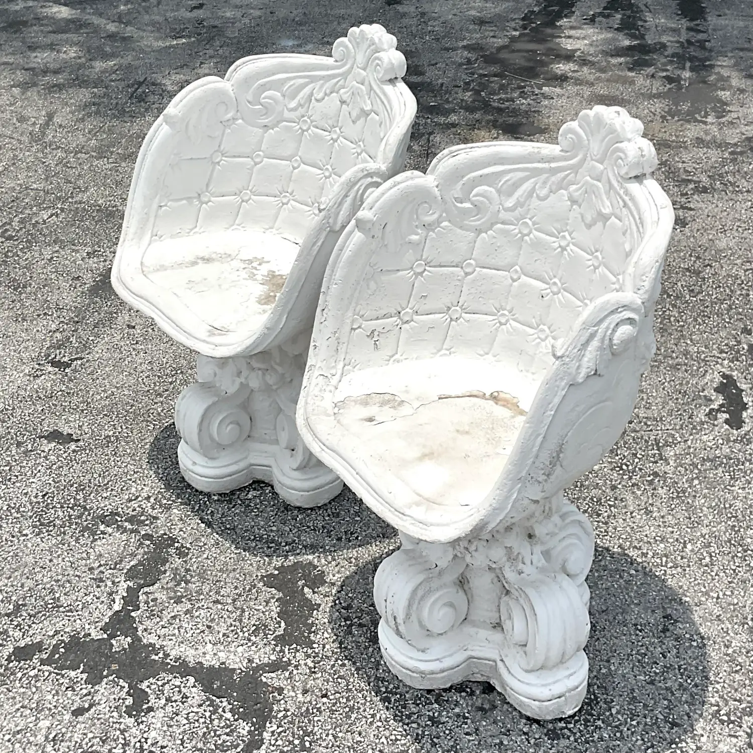 Vintage Cast Concrete Outdoor Lounge Chairs - a Pair - Top view