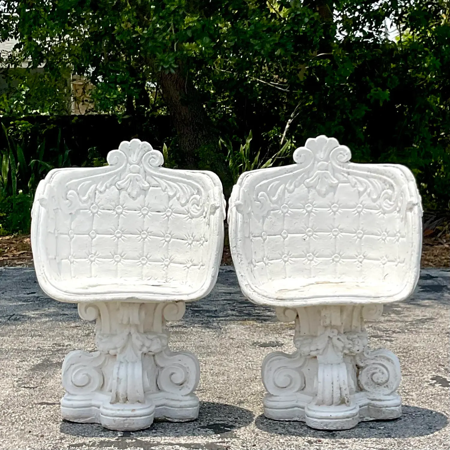 Vintage Cast Concrete Outdoor Lounge Chairs - a Pair - Back view