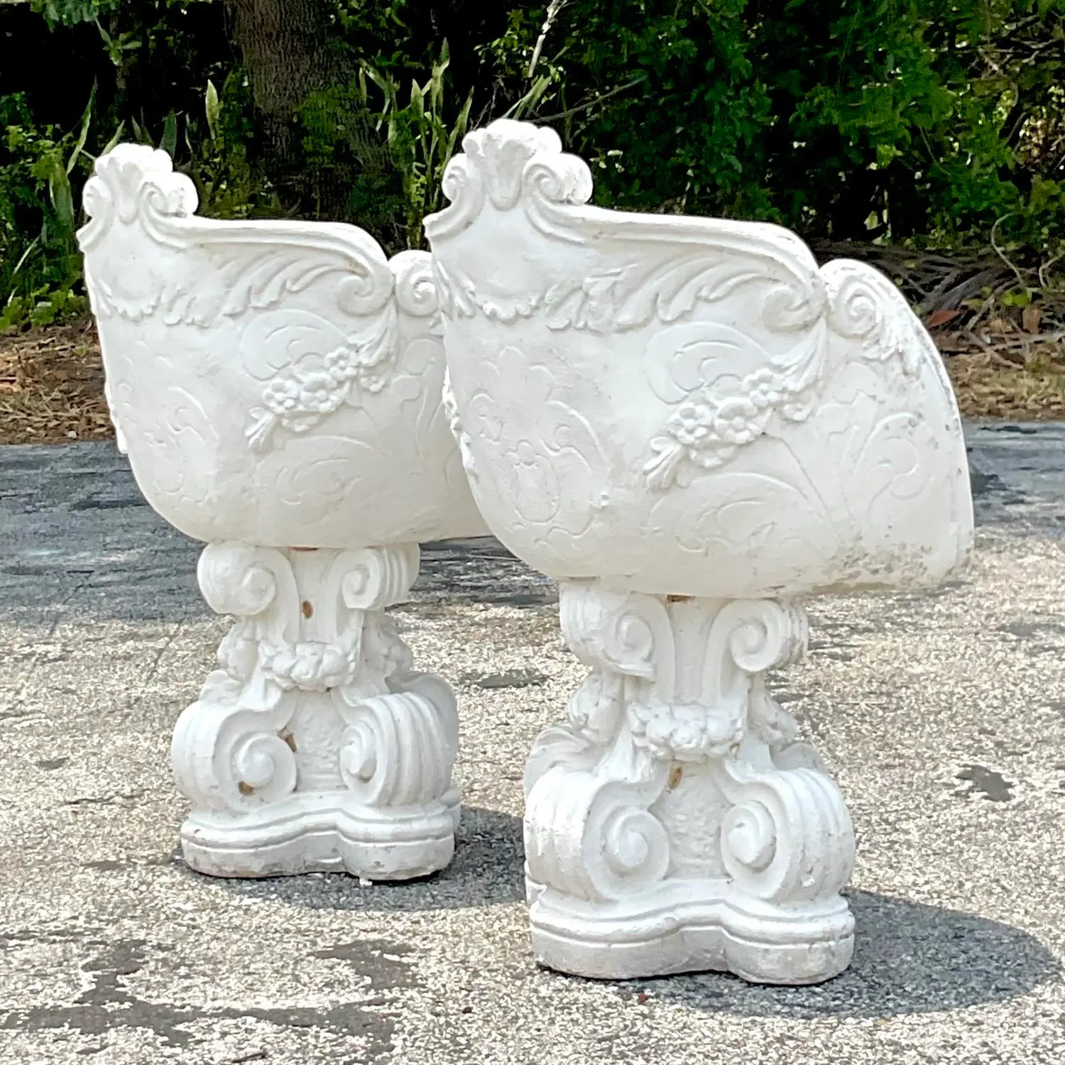 Vintage Cast Concrete Outdoor Lounge Chairs - a Pair - Detail view