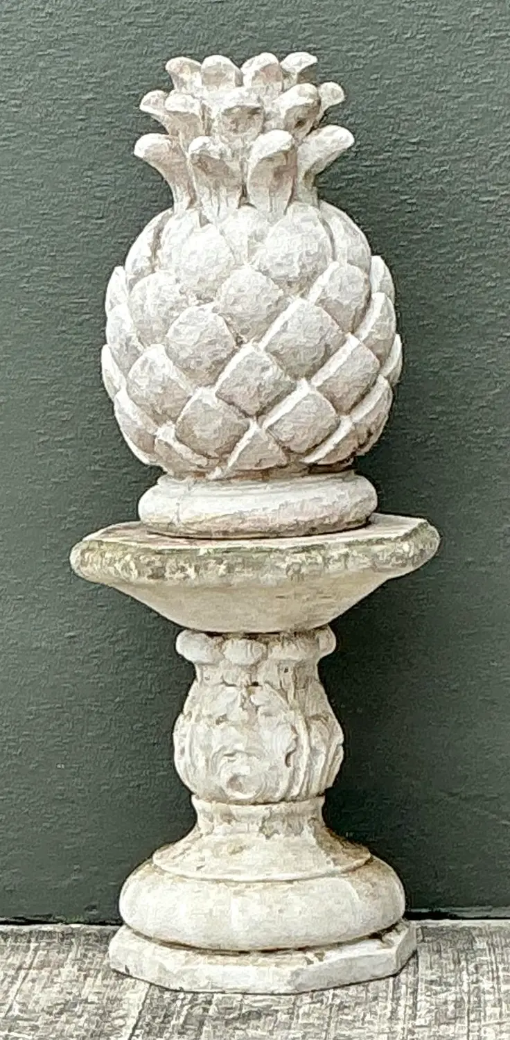 Vintage Cast Concrete Pineapple on Pedestal - Side view