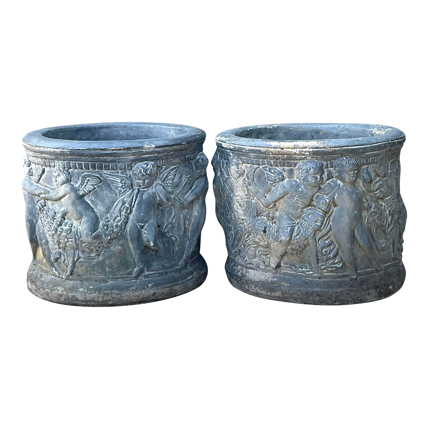Vintage Cast Concrete Putti Cherub Planters - Detail view
