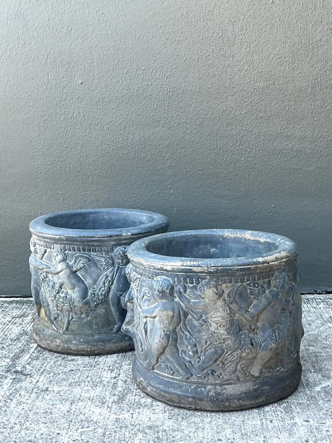 Vintage Cast Concrete Putti Cherub Planters - Top view