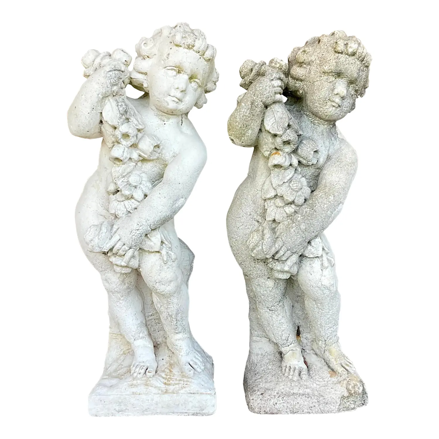 Vintage Cast Concrete Season Statues - a Pair