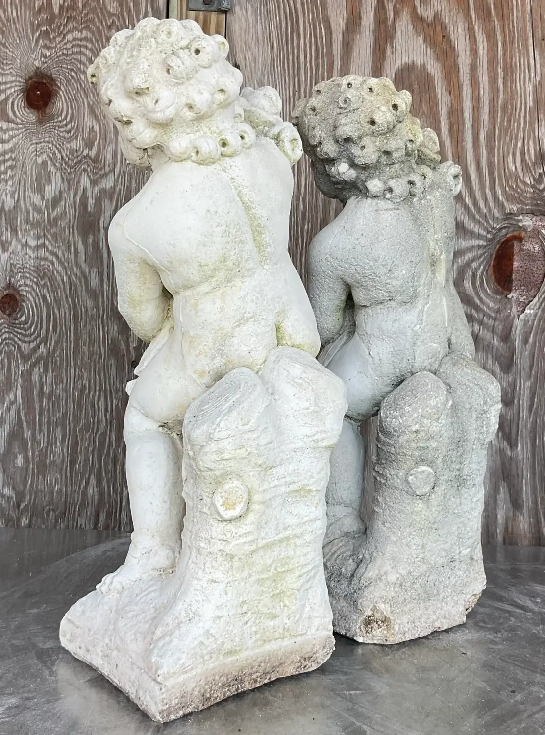 Vintage Cast Concrete Season Statues - a Pair - Top view