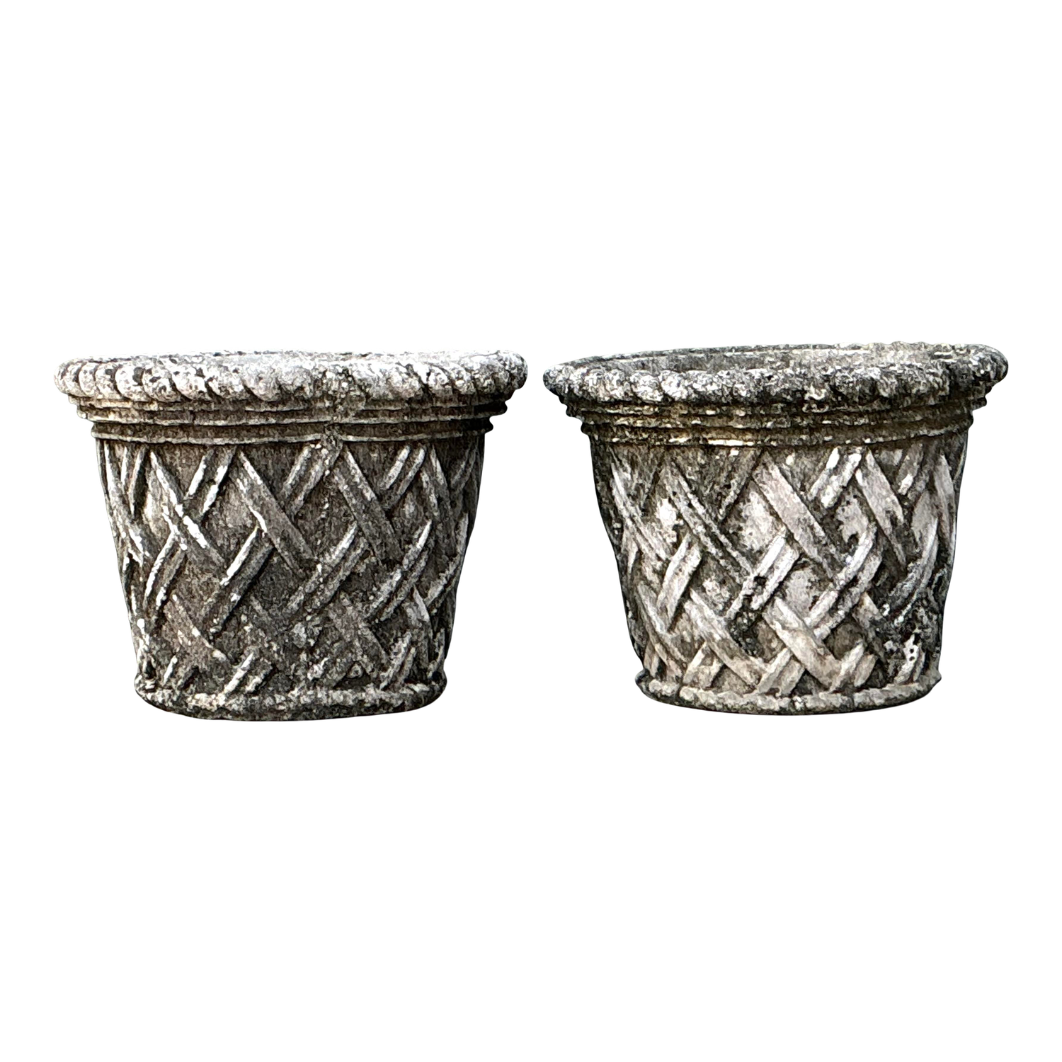 Vintage Cast Concrete Trellis Planters - Detail view