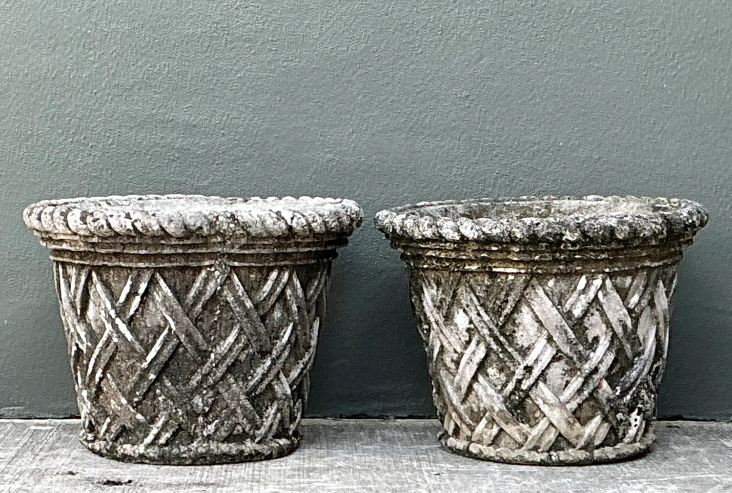 Vintage Cast Concrete Trellis Planters - Top view